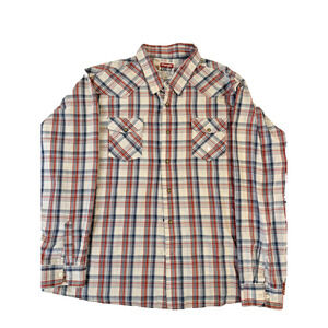 Wrangler Shirt Mens 3XL Pearl Snap Red Blue Plaid Long Sleeve Western Cowboy